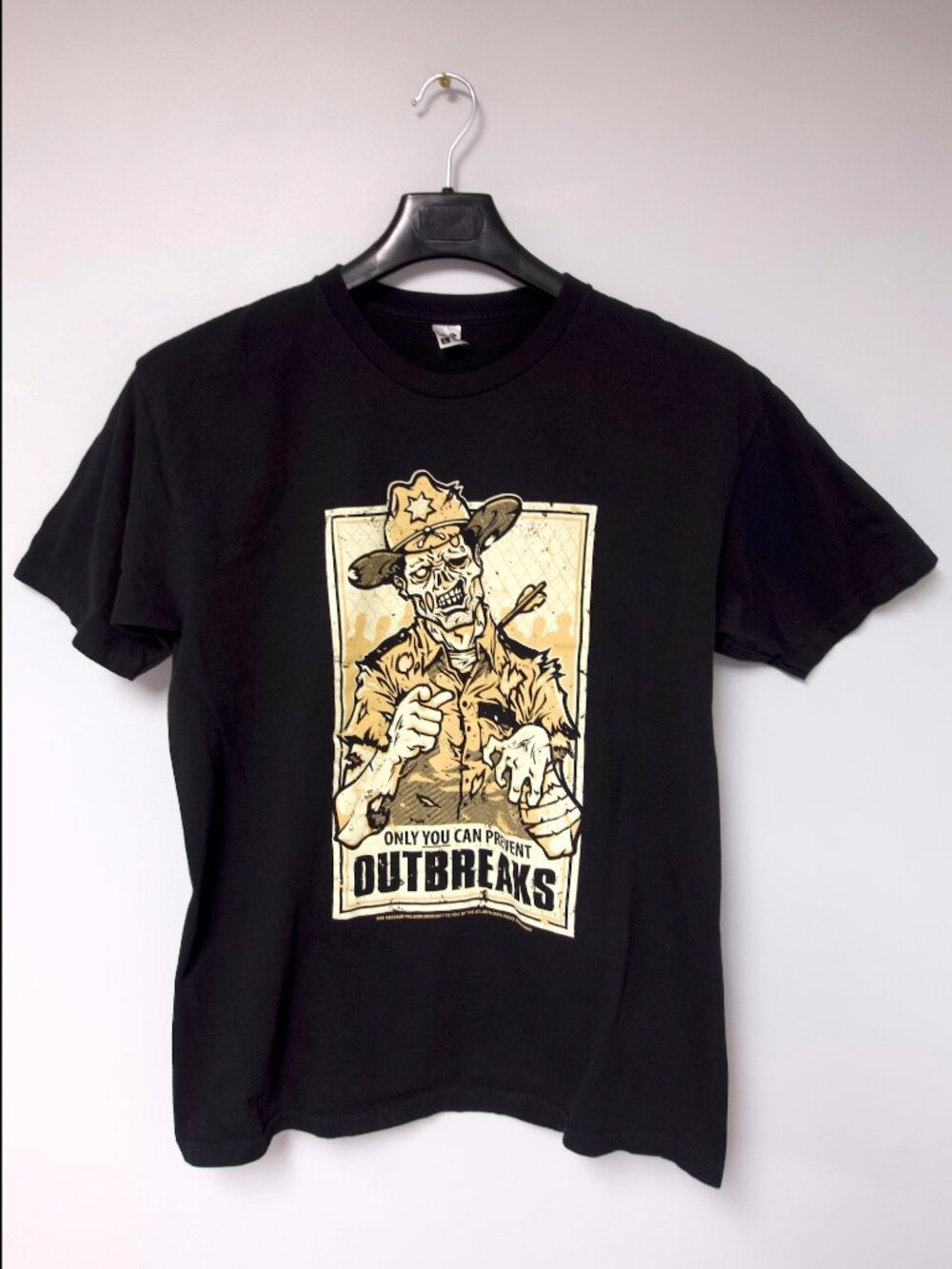 Vintage TeeFury Walking Dead Rick Grimes Outbreaks Parody T Shirt Mens Large Bla
